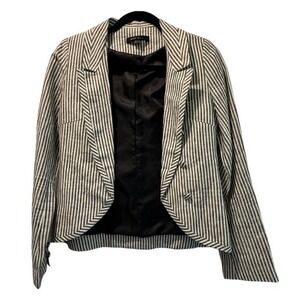 Blazer Fitted Striped Short Linen Women's Size Small Olive Olivia Twee Office